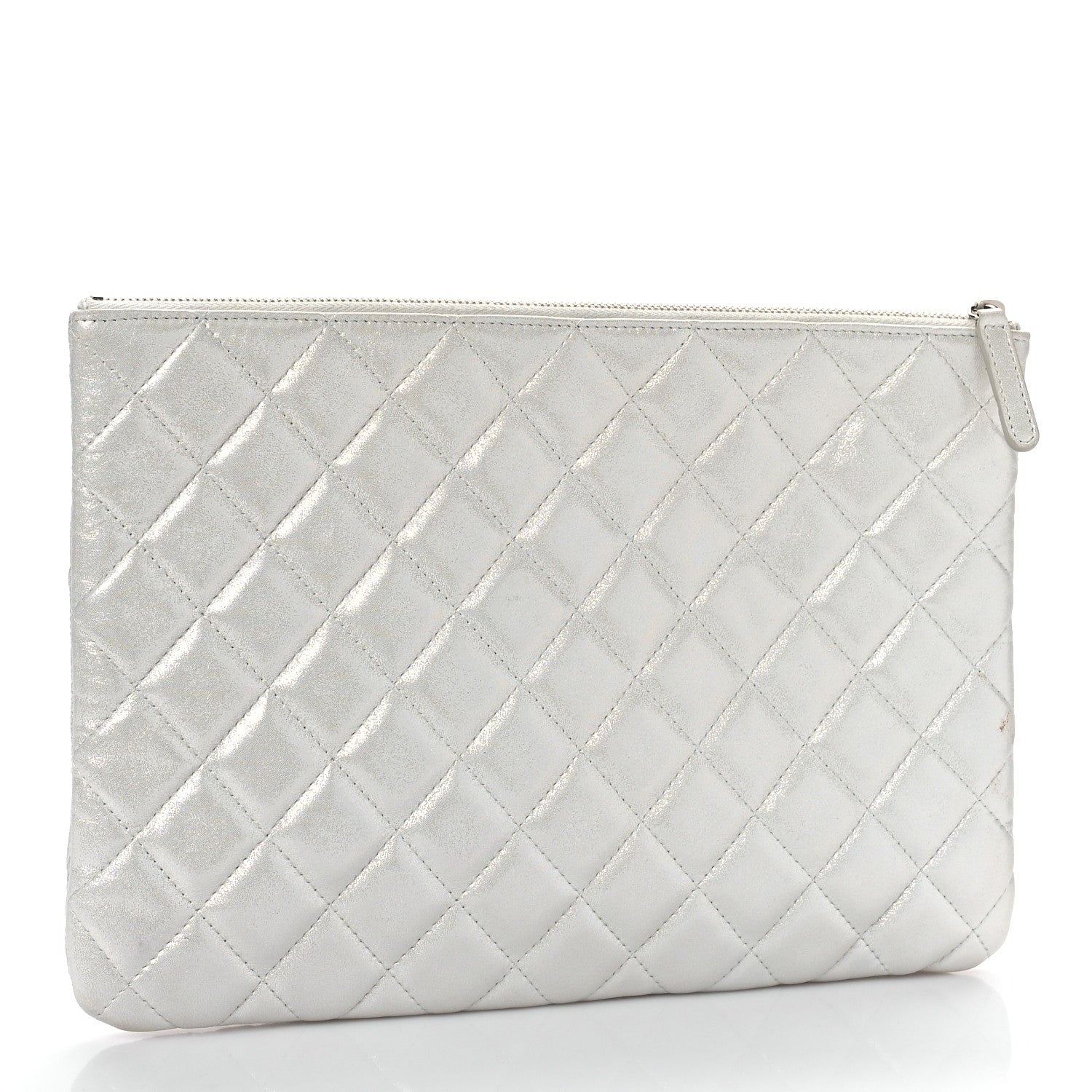 Chanel Metallic Lambskin Star Embossed Medium Cosmetic Pouch Light Silver 3 of 9