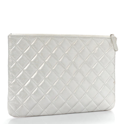 Chanel Metallic Lambskin Star Embossed Medium Cosmetic Pouch Light Silver 3 of 9