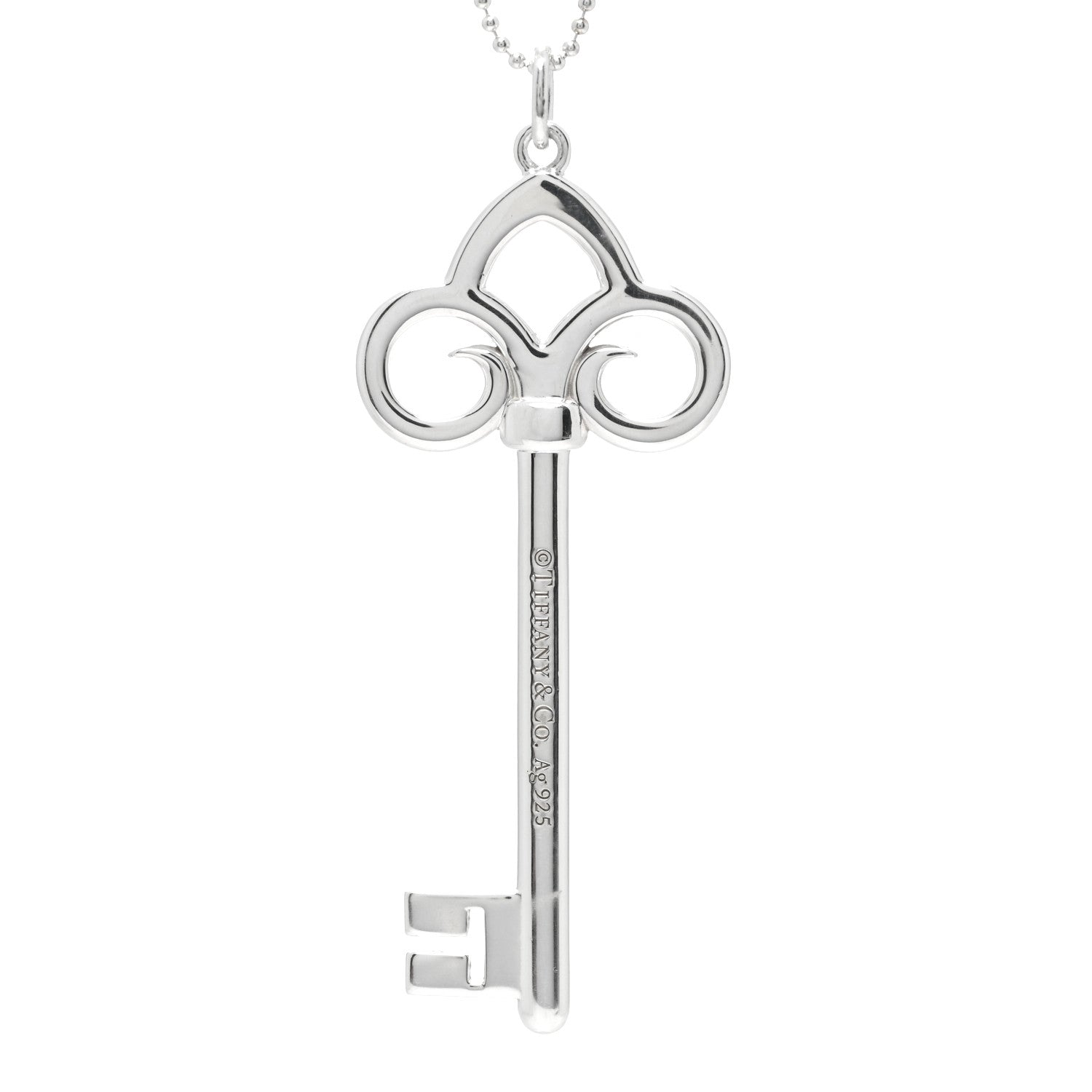 Tiffany Sterling Silver Key Pendant Bead Chain Necklace 5 of 5