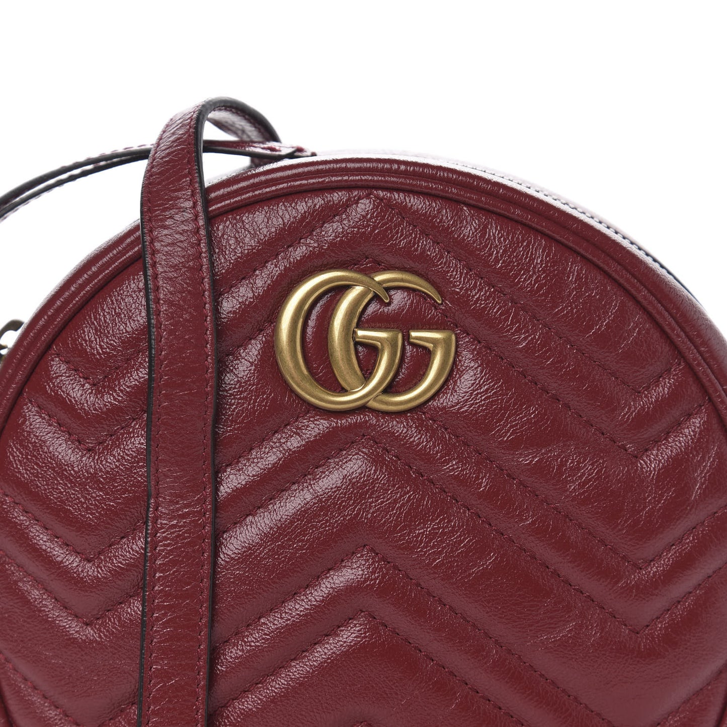 Glazed Calfskin Matelasse Heart Mini GG Marmont Round Shoulder Bag Romantic Cerise