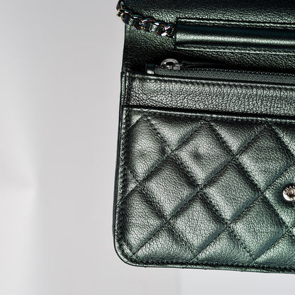 Chanel Iridescent Goatskin Quilted Wallet On Chain WOC Green 12 of 13