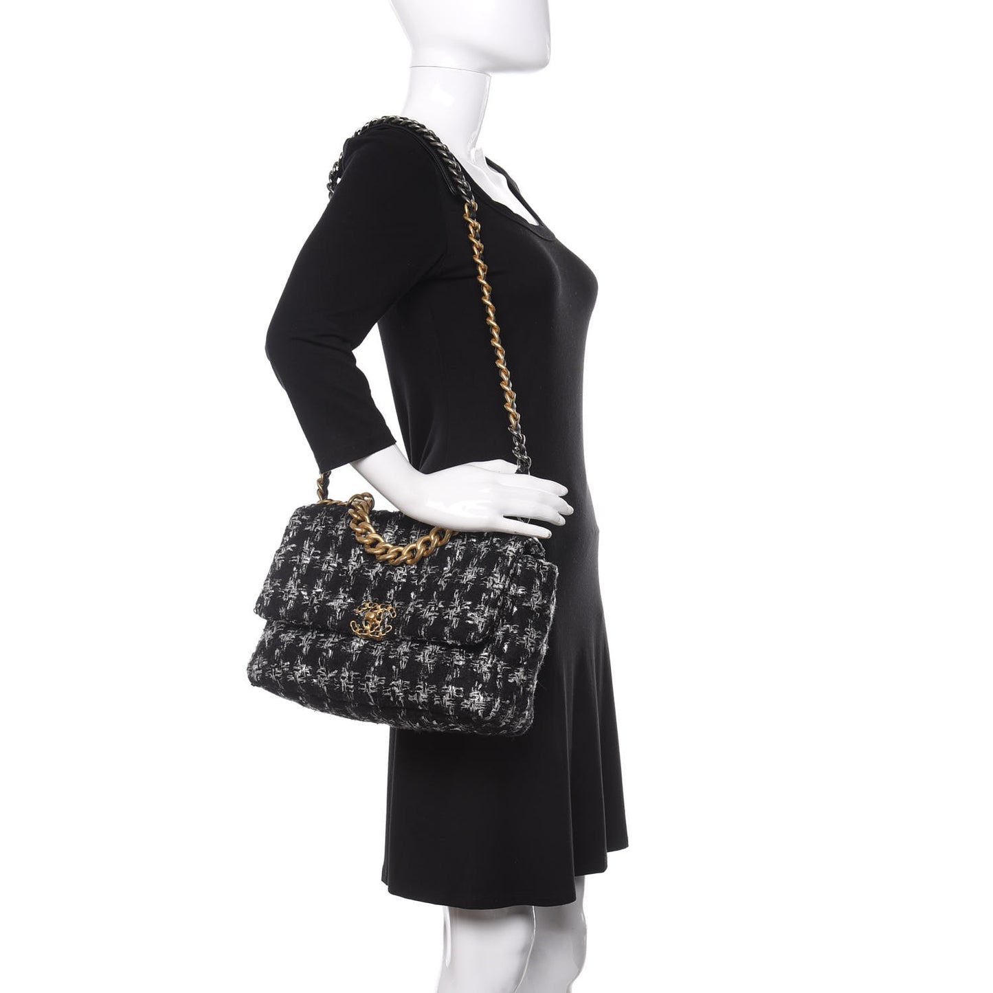 Tweed Quilted Large Chanel 19 Flap Black Silver Ecru