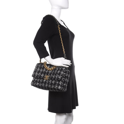 Chanel Tweed Quilted Large Chanel 19 Flap Black Silver Ecru 2 of 9