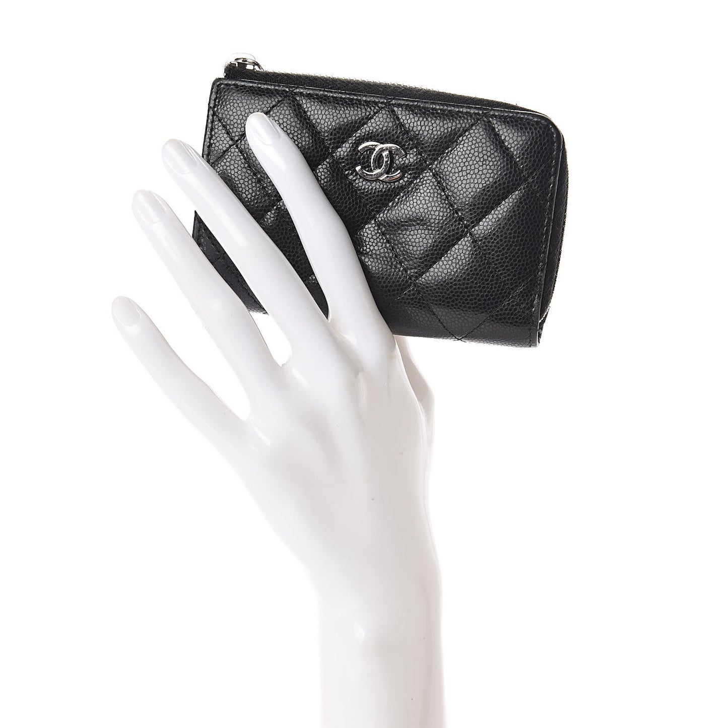 Iridescent Caviar Quilted Zipped Key Holder Case Black