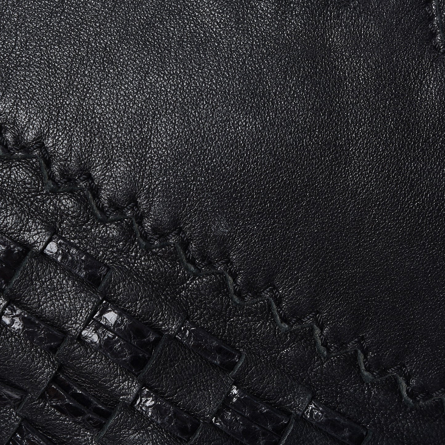 Lambskin Snakeskin Woven Flap Hobo Black