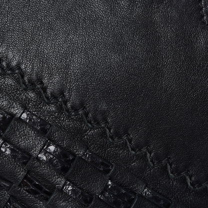 Jimmy Choo Lambskin Snakeskin Woven Flap Hobo Black 12 of 12