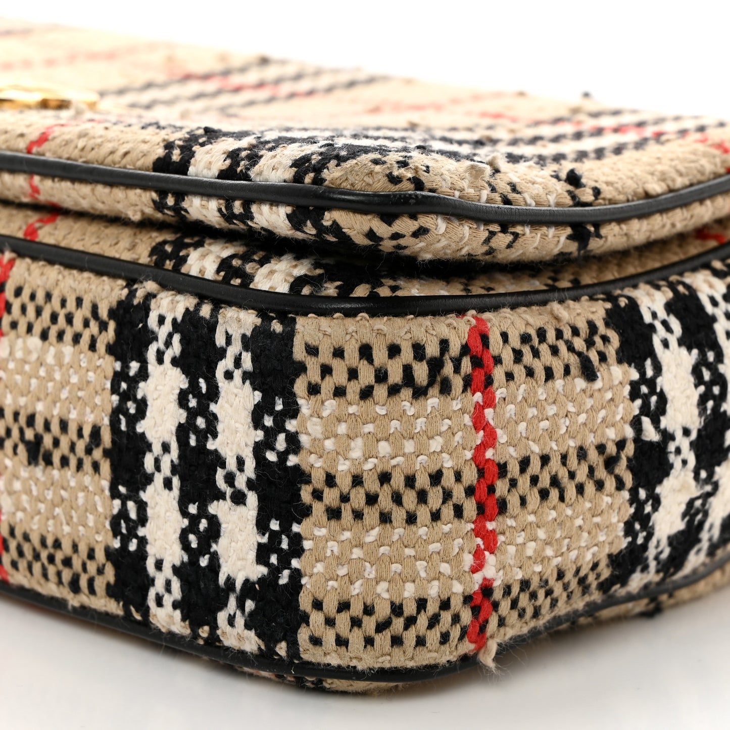 Calfskin Boucle Check Small Lola Chain Bag Archive Beige