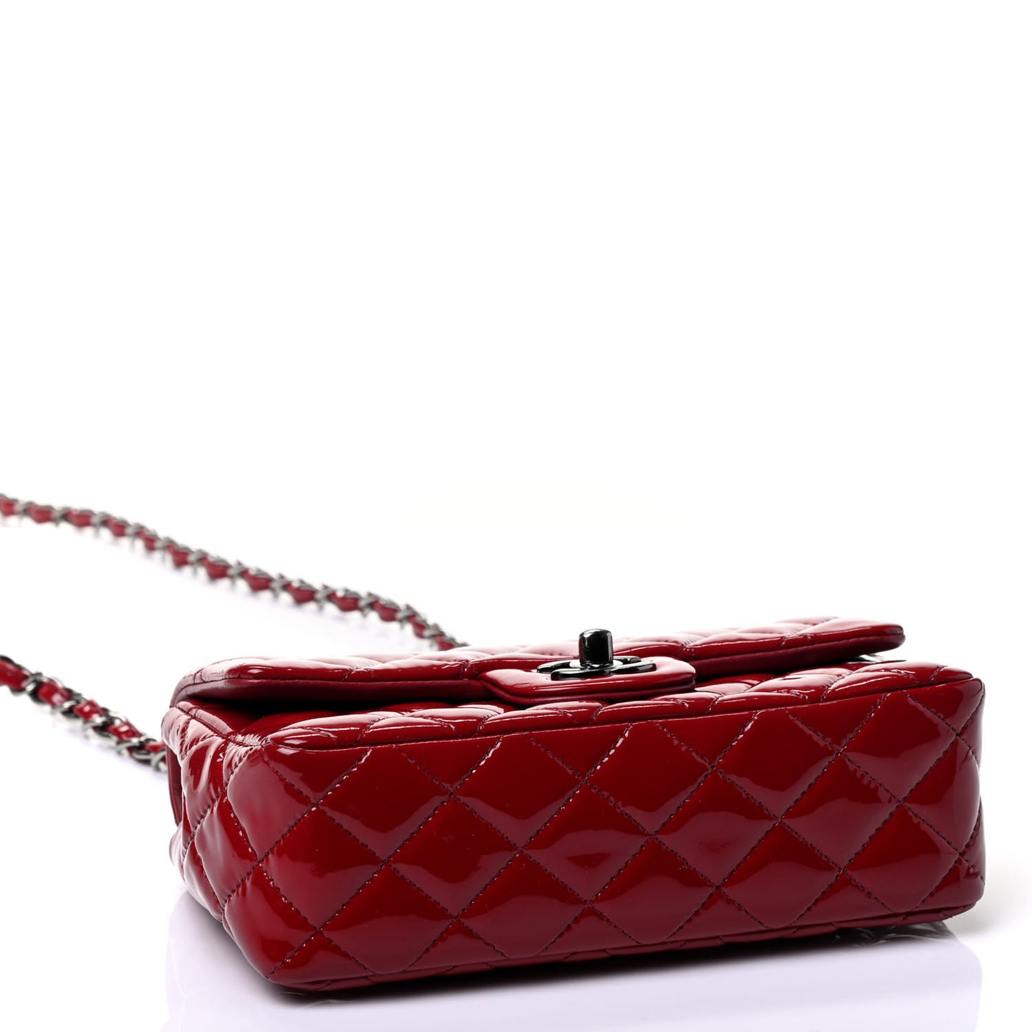 Patent Calfskin Quilted Mini Rectangular Flap Red