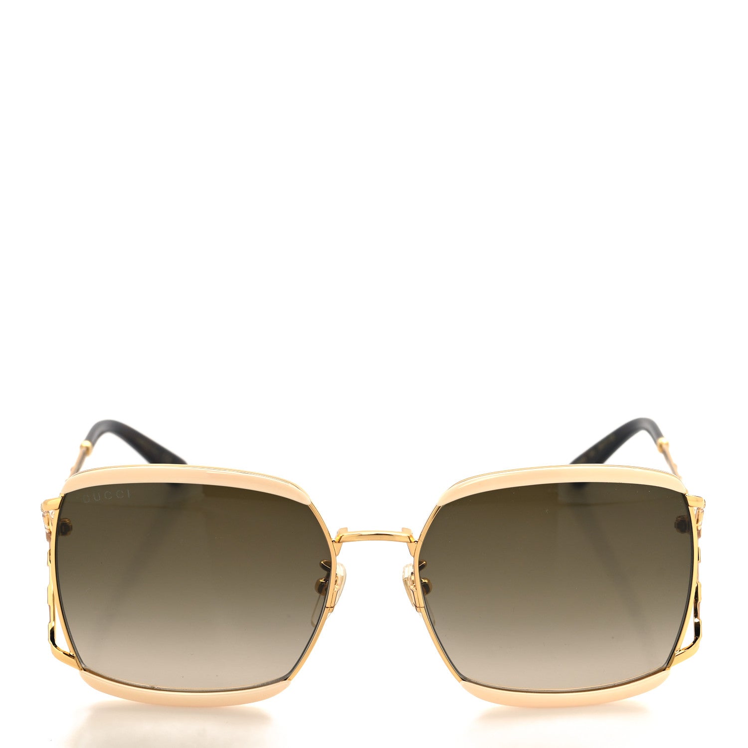 Gucci Metal Square Frame GG0593SK Sunglasses Ivory Gold Brown 2 of 7