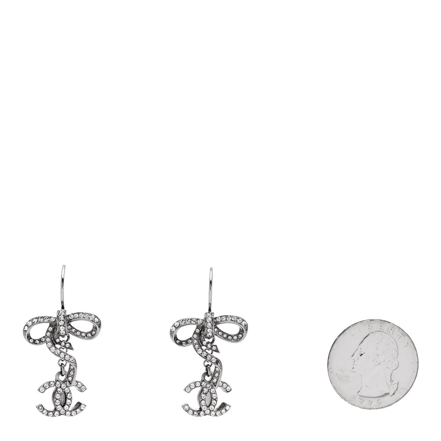Crystal CC Bow Drop Earrings Silver