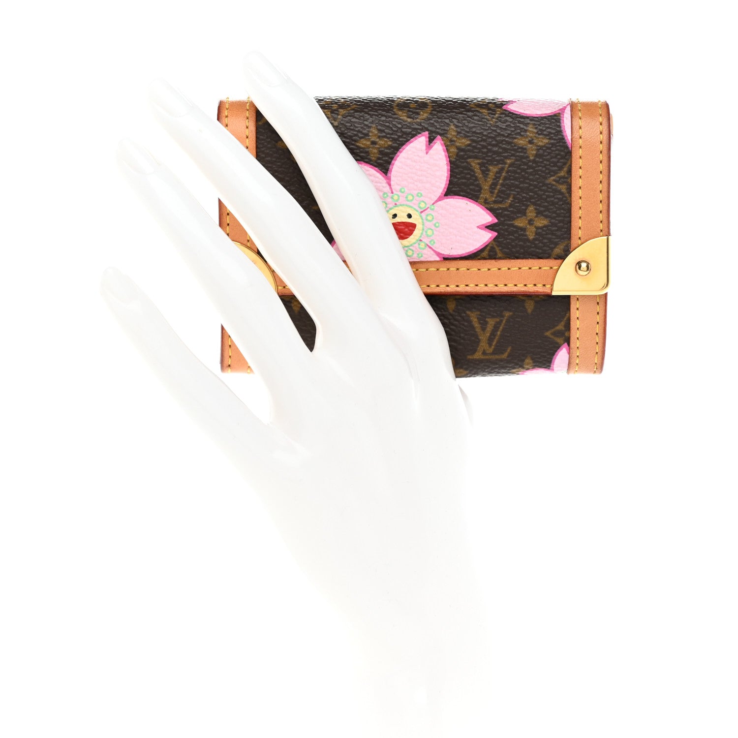 Louis Vuitton Monogram Cherry Blossom Porte-Monnaie Plat Coin Purse Brown 2 of 12