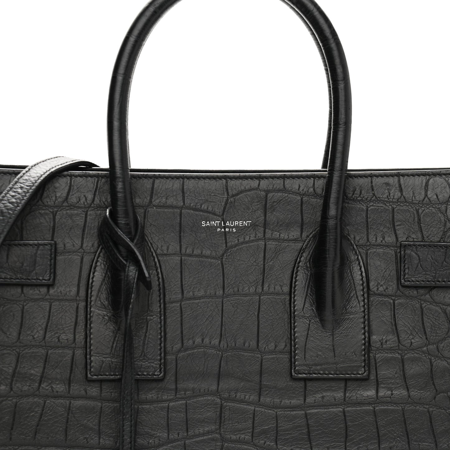 Calfskin Crocodile Embossed Small Sac de Jour Black