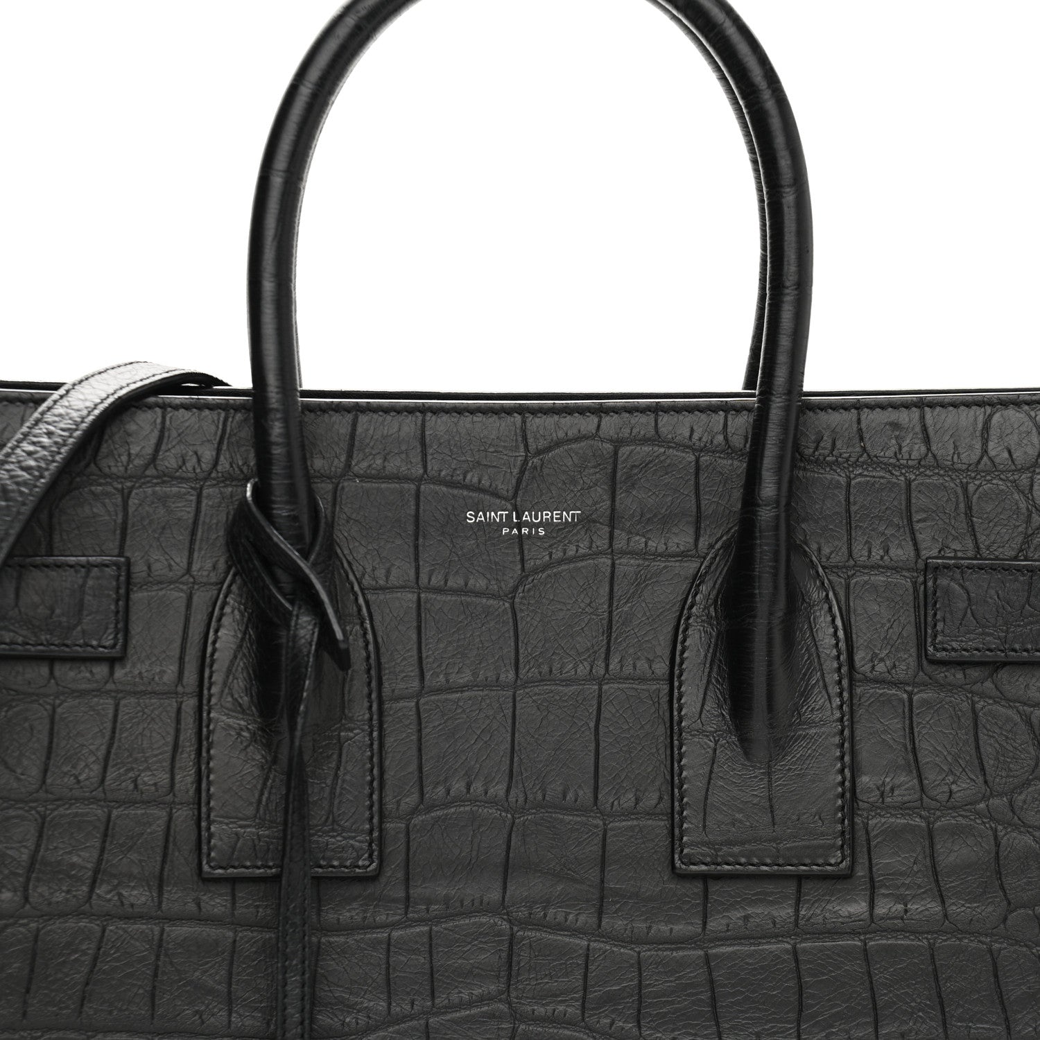 Saint Laurent Calfskin Crocodile Embossed Small Sac de Jour Black 7 of 9