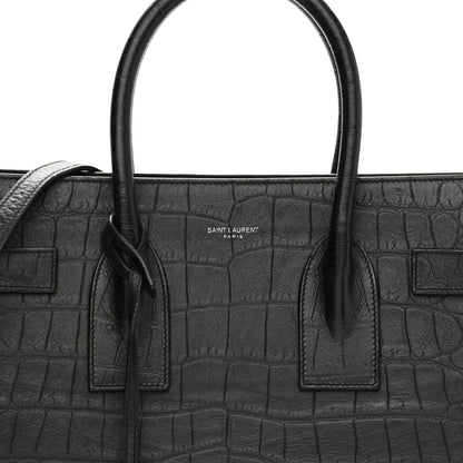 Saint Laurent Calfskin Crocodile Embossed Small Sac de Jour Black 7 of 9
