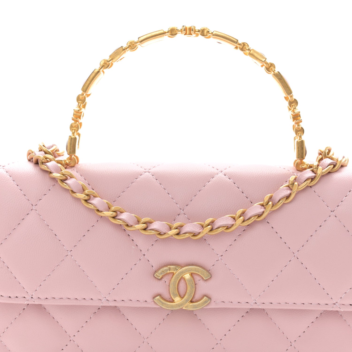 Chanel Lambskin Enamel Quilted Top Handle Flap Phone Holder With Chain Pink 8 of 10