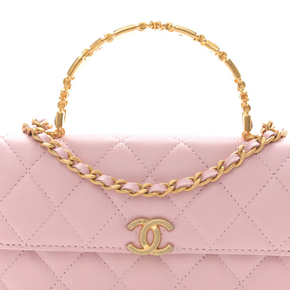 Chanel Lambskin Enamel Quilted Top Handle Flap Phone Holder With Chain Pink 8 of 10