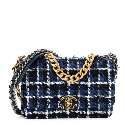 Chanel Tweed Quilted Chanel 19 Wallet On Chain WOC Blue White Navy Blue 1 of 12