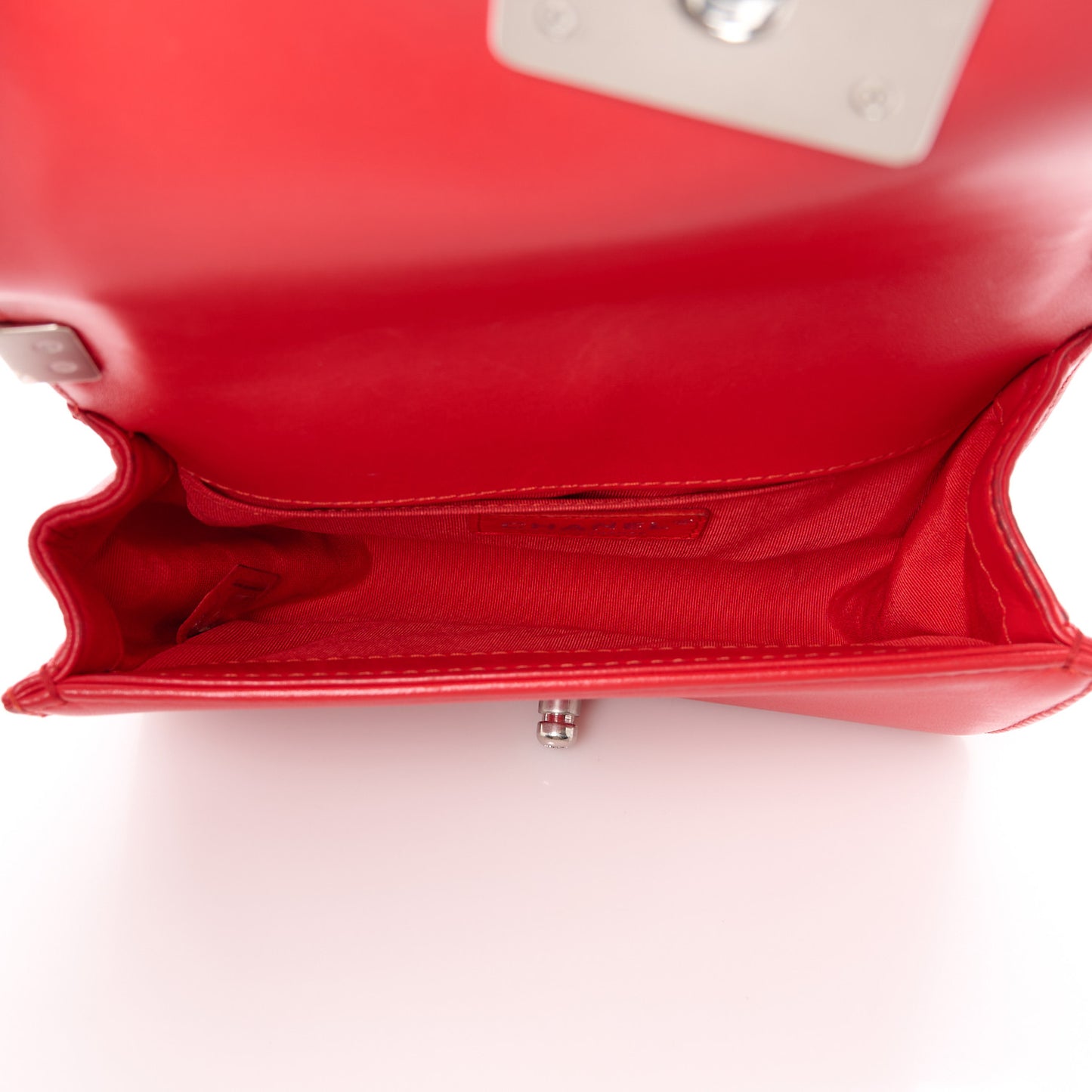 Lambskin Rubber Quilted Small Two Tone Boy Flap Red Black