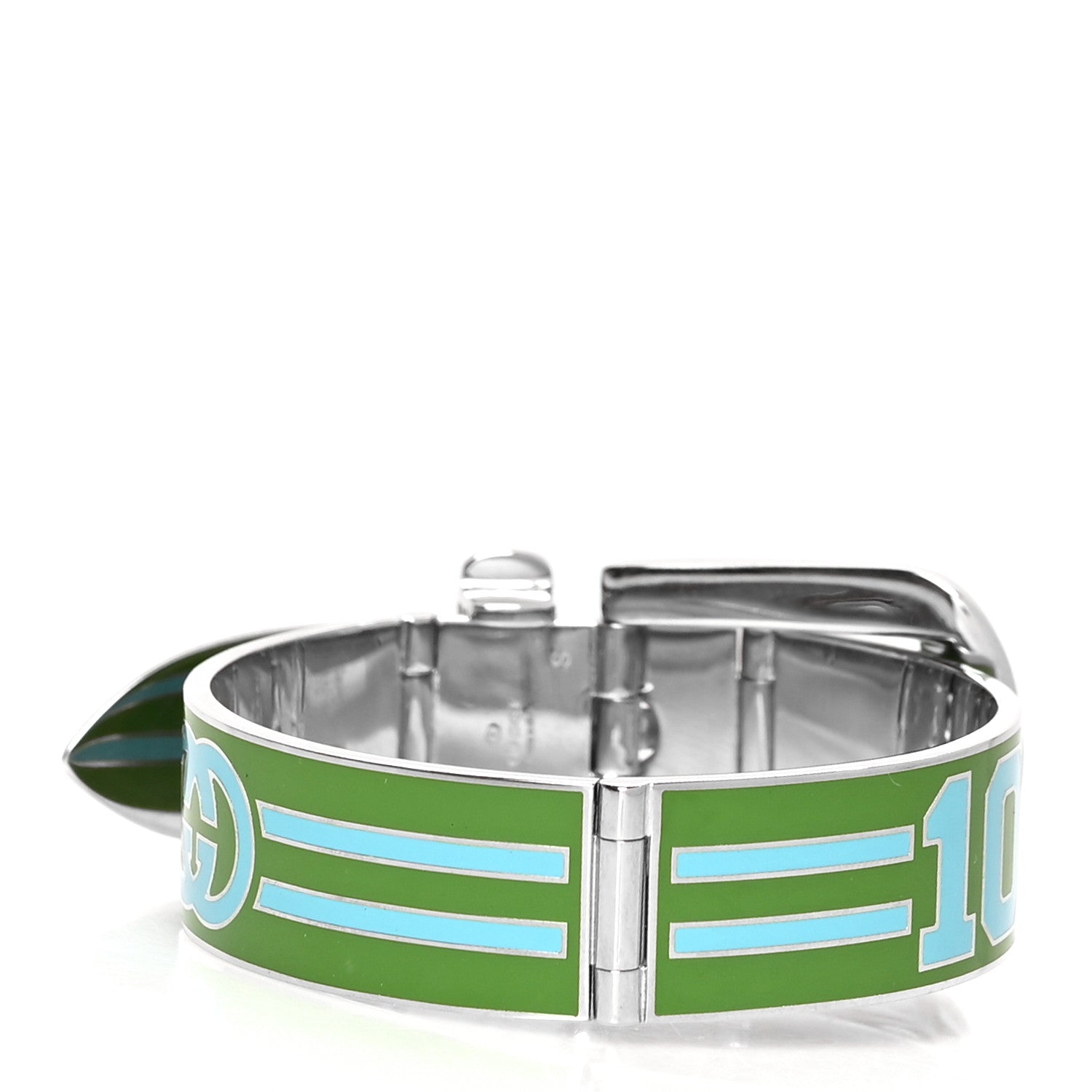 Gucci Metal Centennial Interlocking G Buckle Bracelet S Green Light Blue 3 of 4