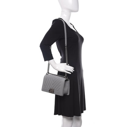 Chanel Caviar Chevron Quilted Medium Boy Flap Grey 2 of 11