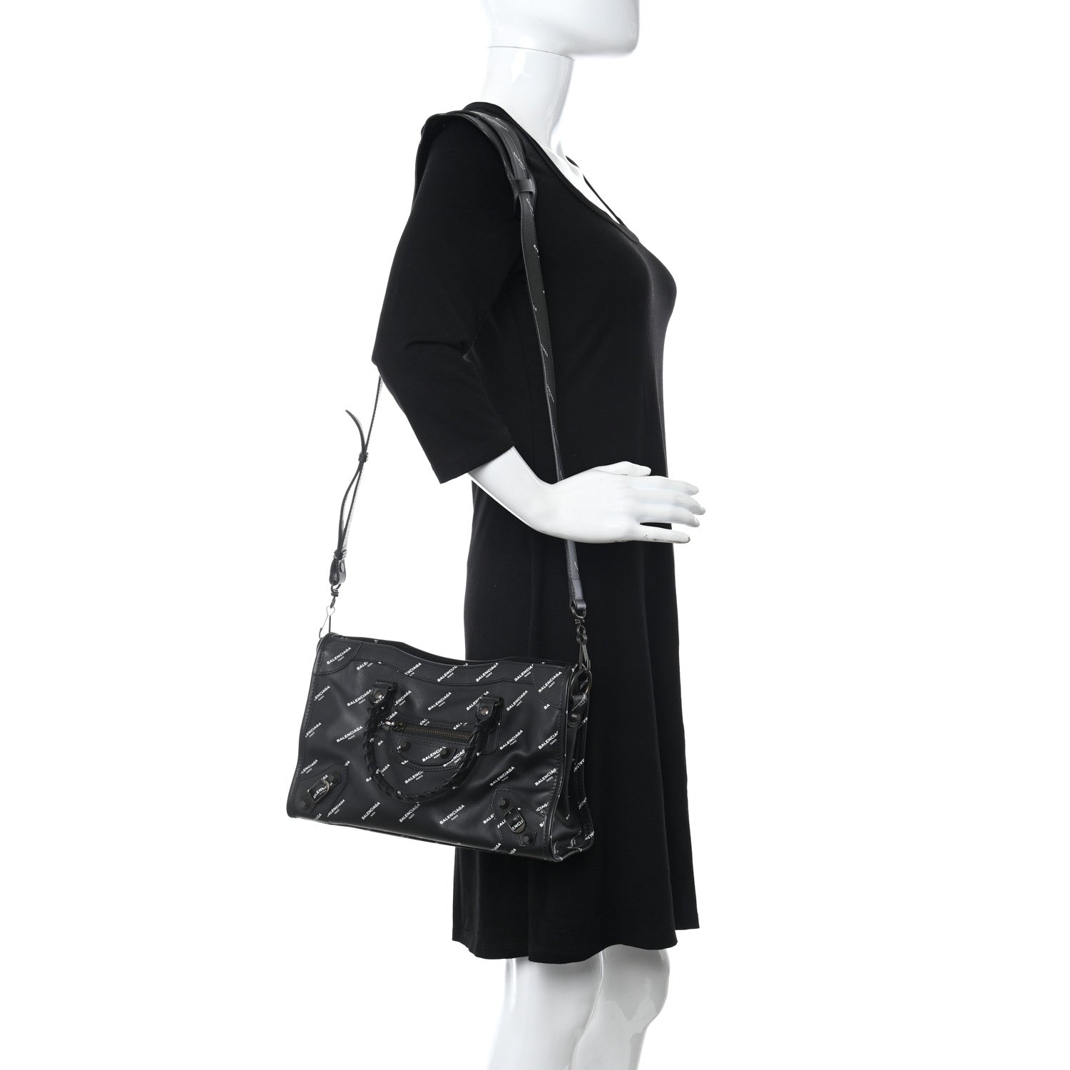Balenciaga Veau Allover Logo Classic Hardware S City Black White 2 of 11