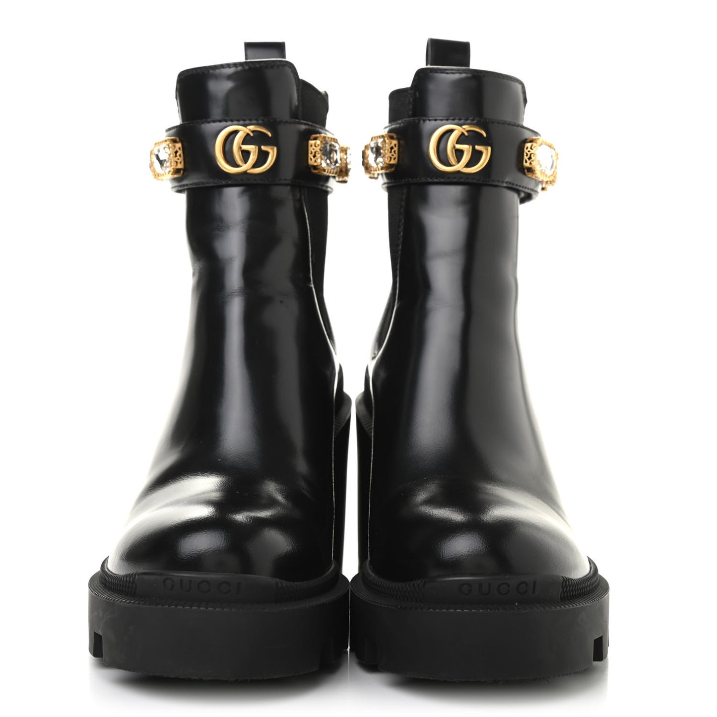 Calfskin Crystal GG Trip Chelsea Ankle Boots 36.5 Black