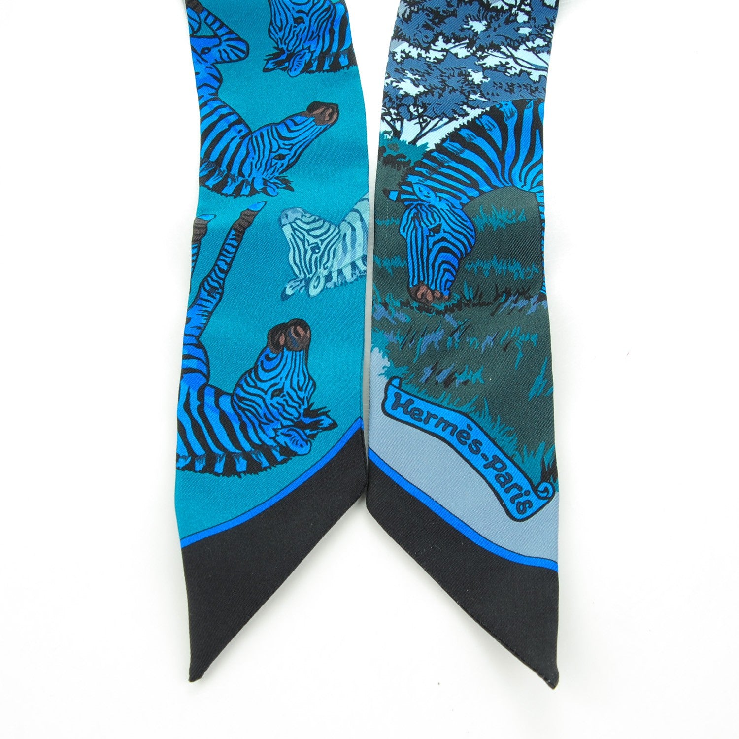 Hermes Silk Les Zebres Twilly Canard Noir Bleu Roy 5 of 8