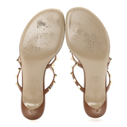 Valentino Garavani Calfskin Rockstud 50mm Flip Flop Thong Sandals 38 Saddle Brown 6 of 11