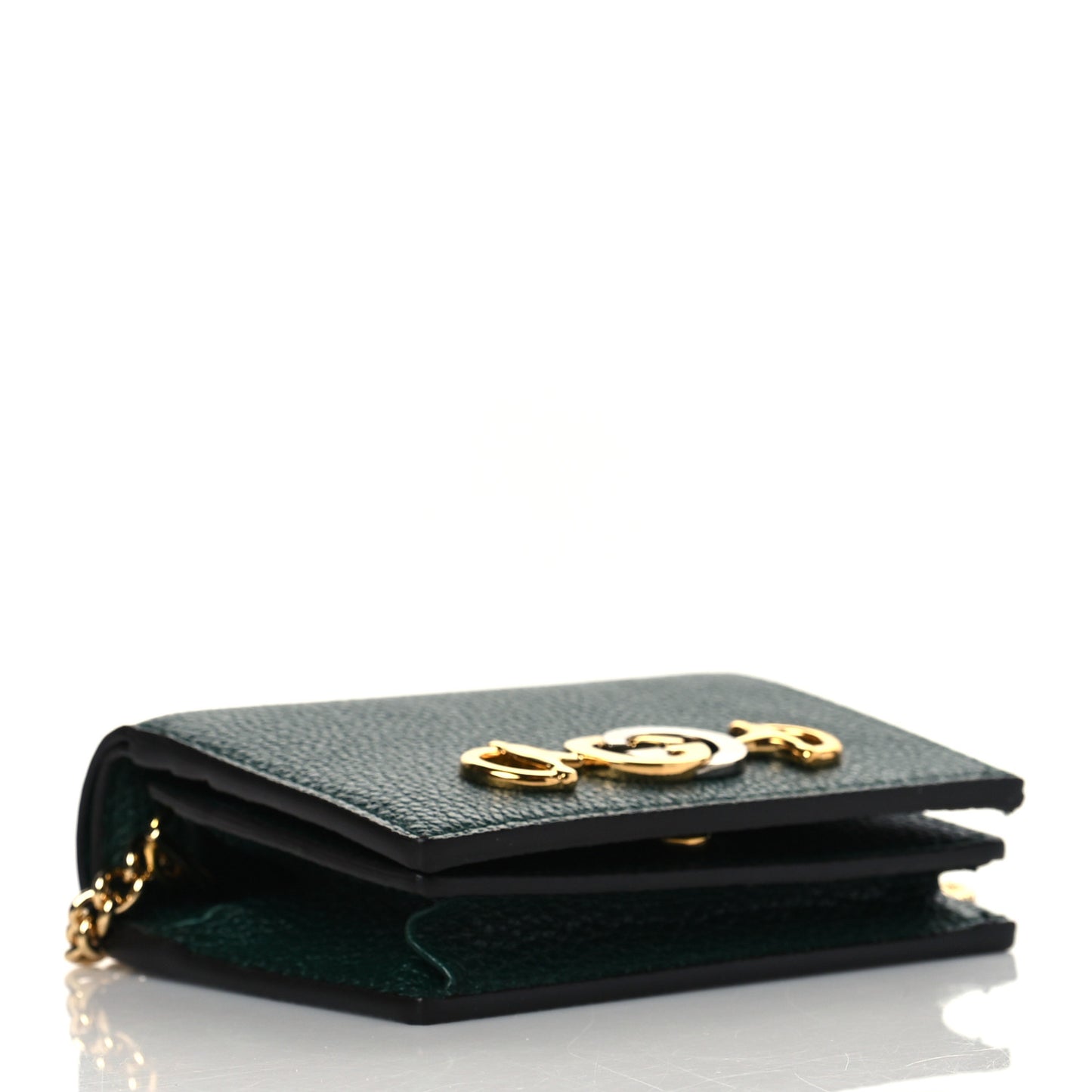 Grainy Calfskin Zumi Chain Card Case Wallet Vintage Green