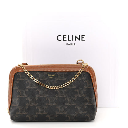 Celine Triomphe Canvas Lambskin Clutch On Chain Tan 11 of 11