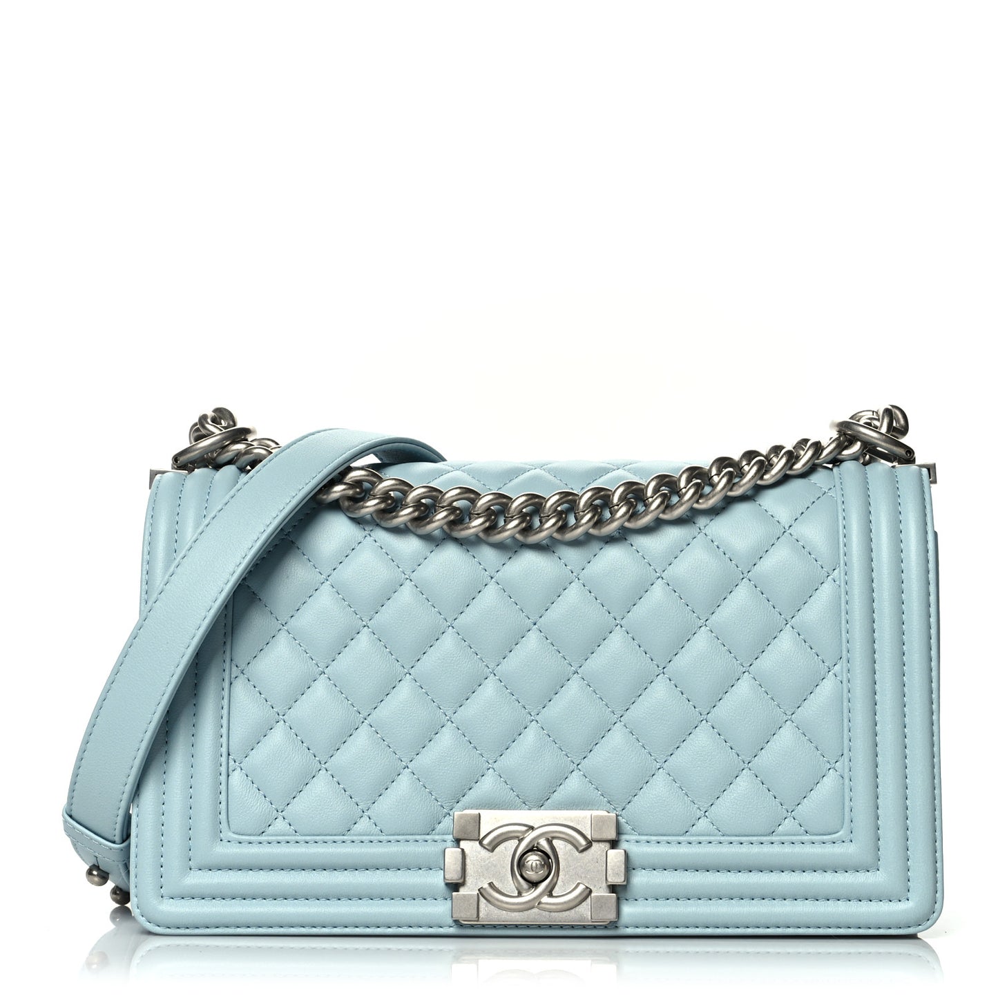 Lambskin Quilted Medium Boy Flap Light Blue
