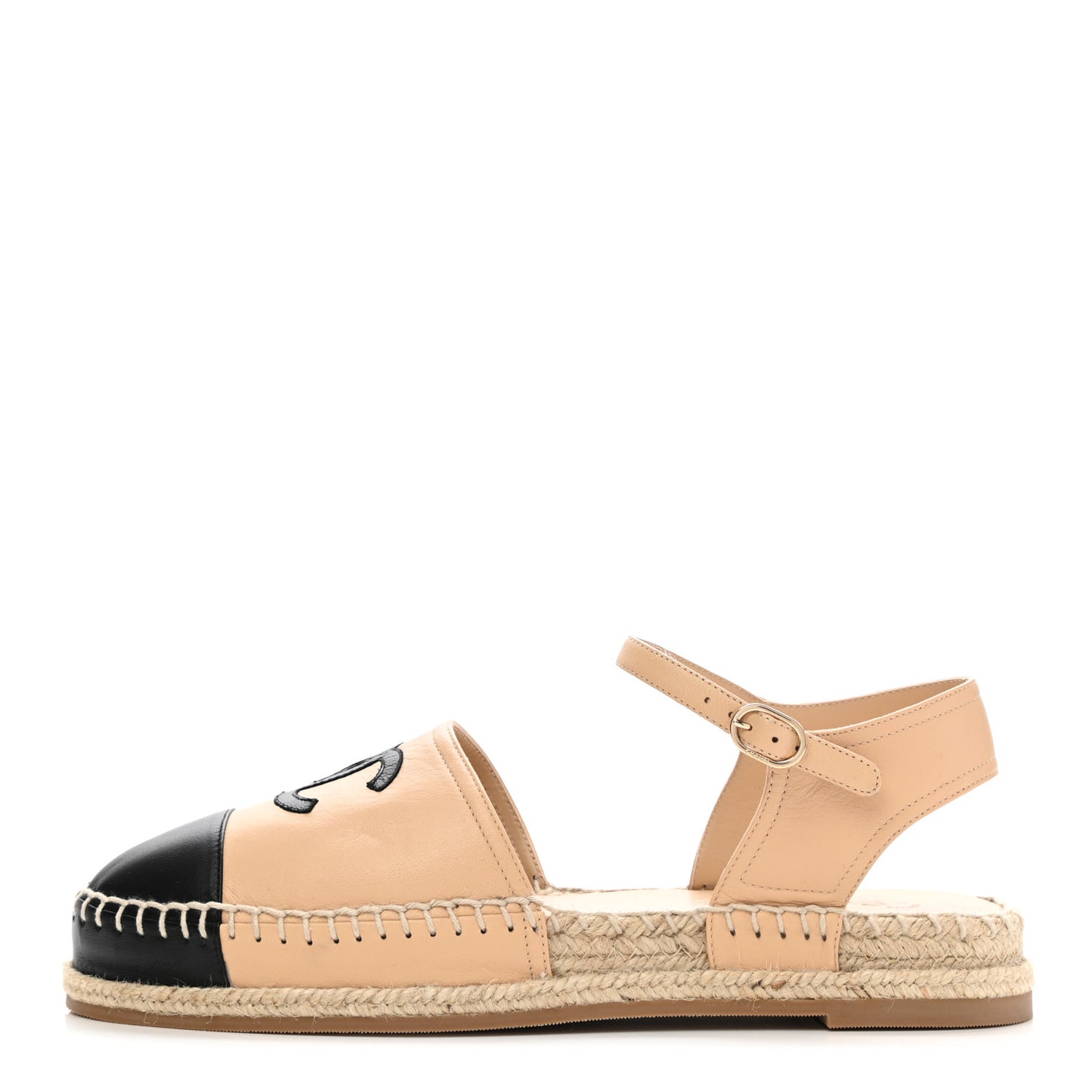 Lambskin Cap Toe CC Espadrille Sandals 40 Beige Black