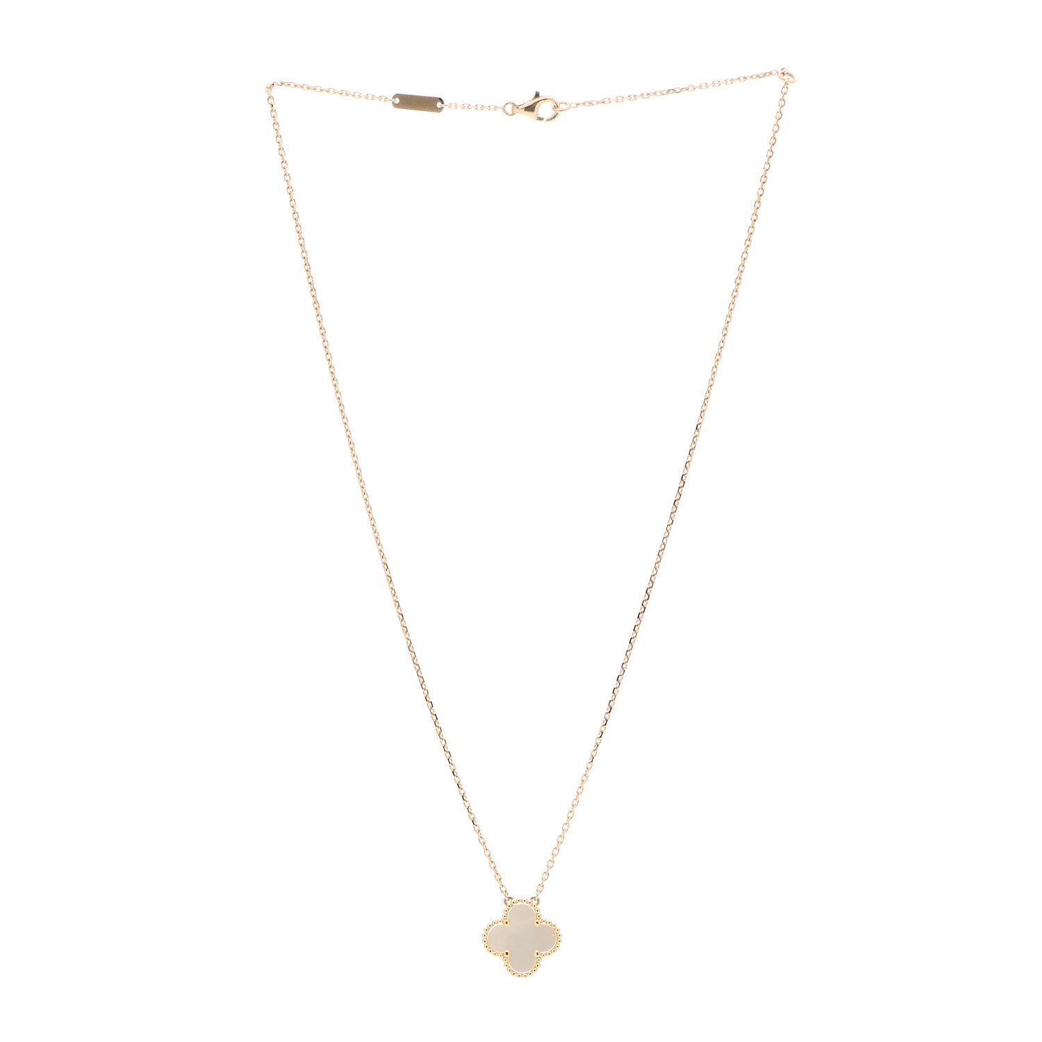 Van Cleef & Arpels 18K Yellow Gold Mother of Pearl Vintage Alhambra Pendant Necklace 3 of 4