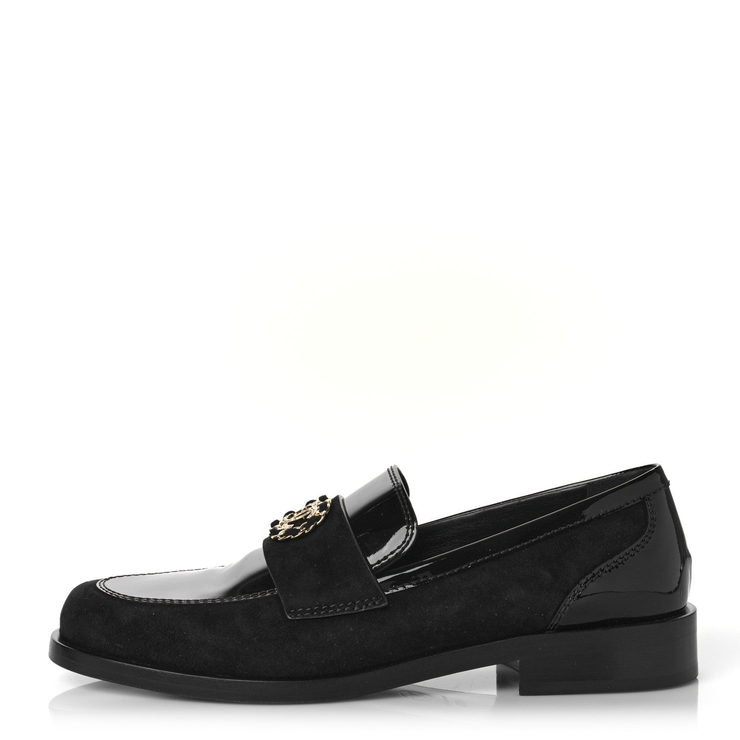 Chanel Patent Calfskin Suede Kidskin CC Loafers 40.5 Black 1 of 9