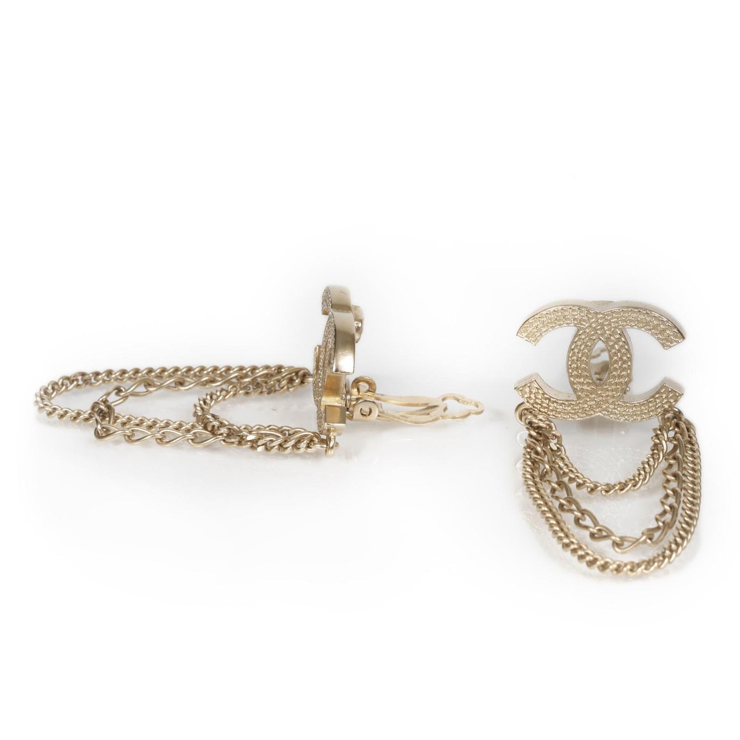 CC Triple Chain Clip On Earrings Gold