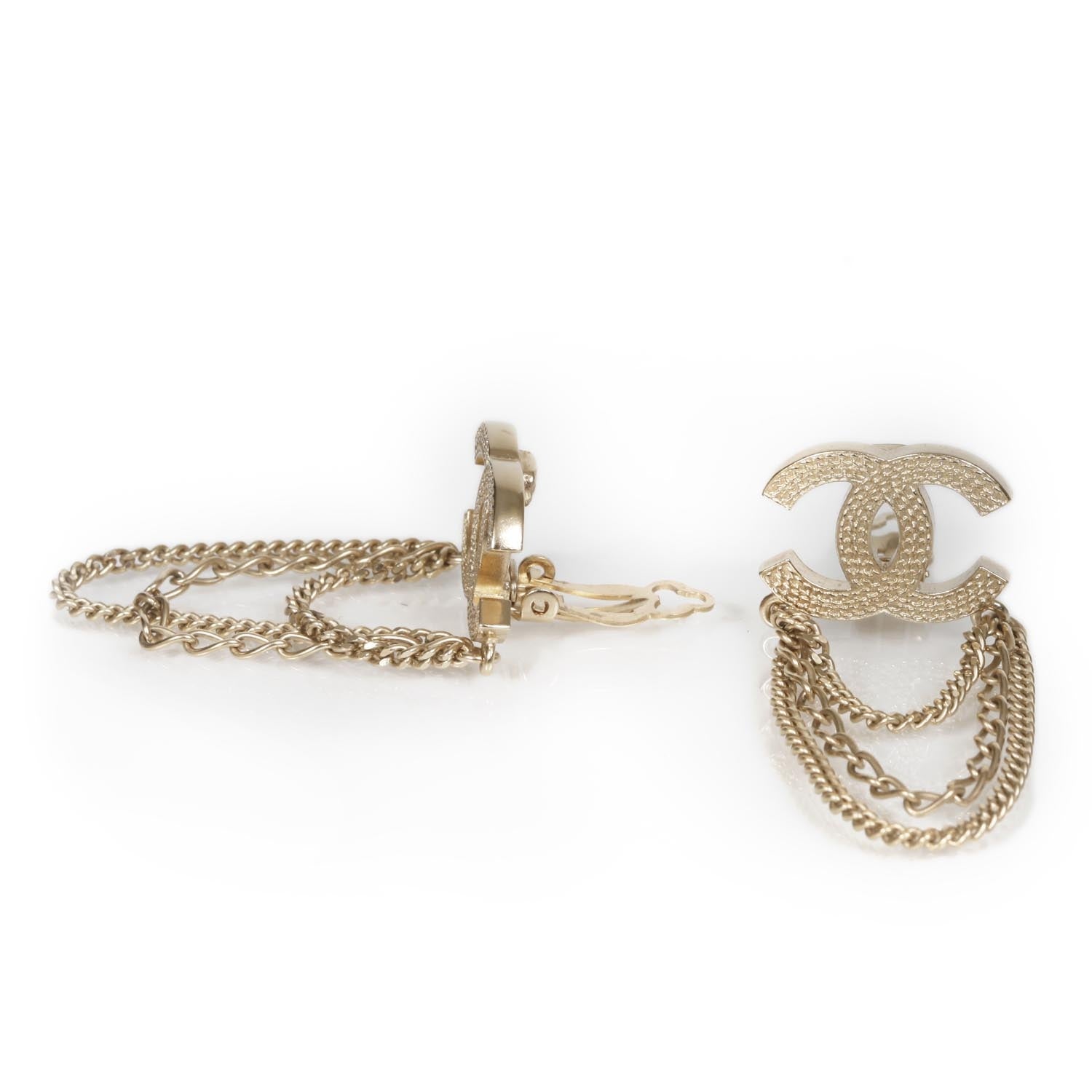 Chanel CC Triple Chain Clip On Earrings Gold 2 of 6