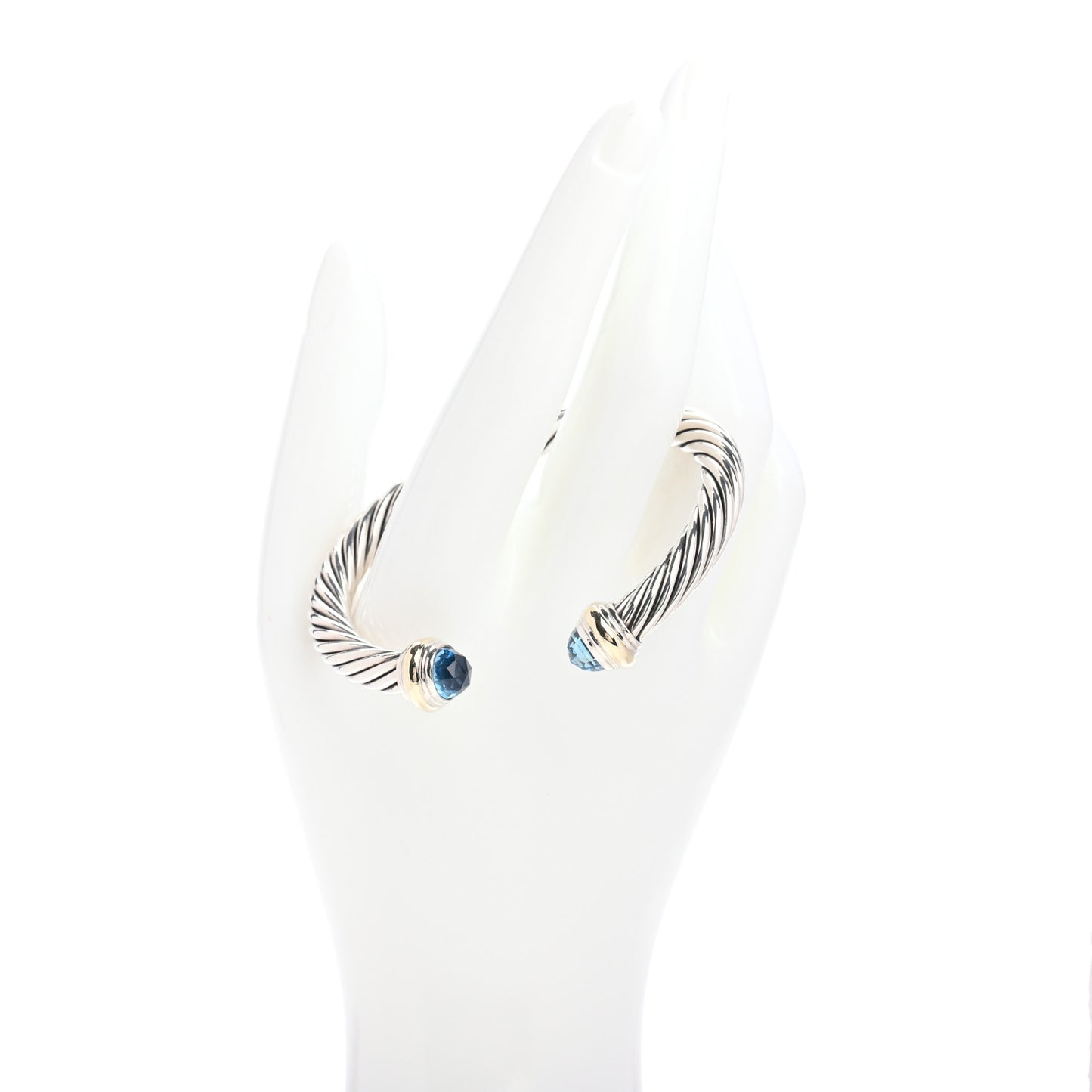 Sterling Silver 14K Yellow Gold Blue Topaz 7mm Cable Classics Bracelet