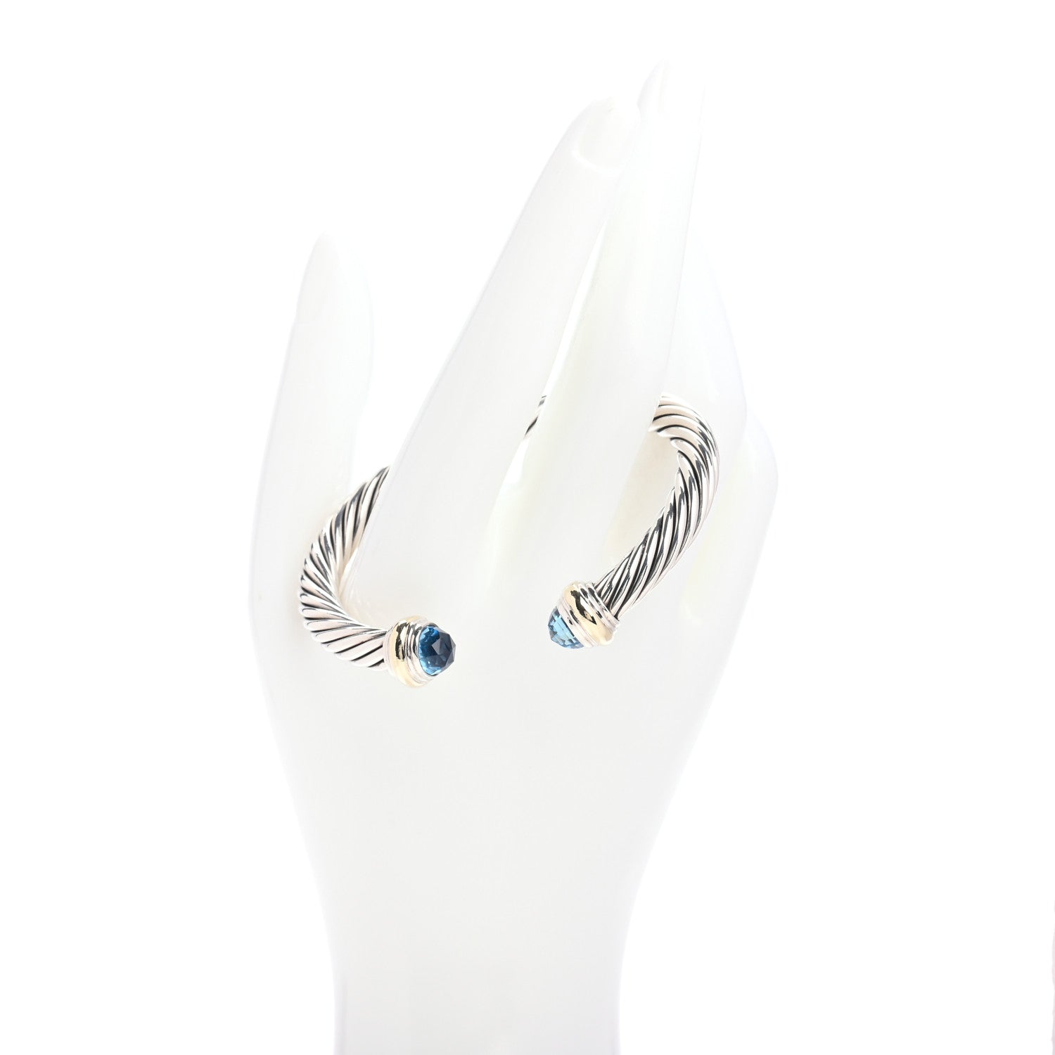 David Yurman Sterling Silver 14K Yellow Gold Blue Topaz 7mm Cable Classics Bracelet 2 of 4