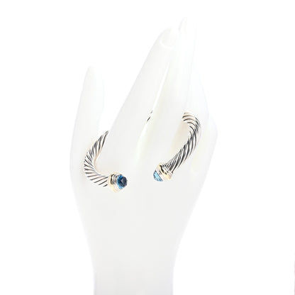 David Yurman Sterling Silver 14K Yellow Gold Blue Topaz 7mm Cable Classics Bracelet 2 of 4