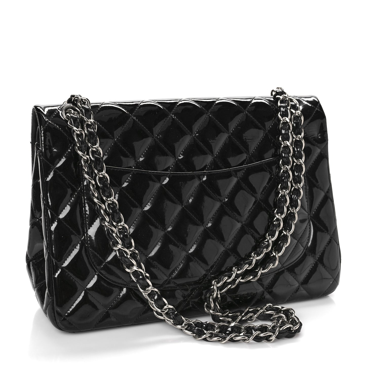 Patent Quilted Jumbo Double Flap Black