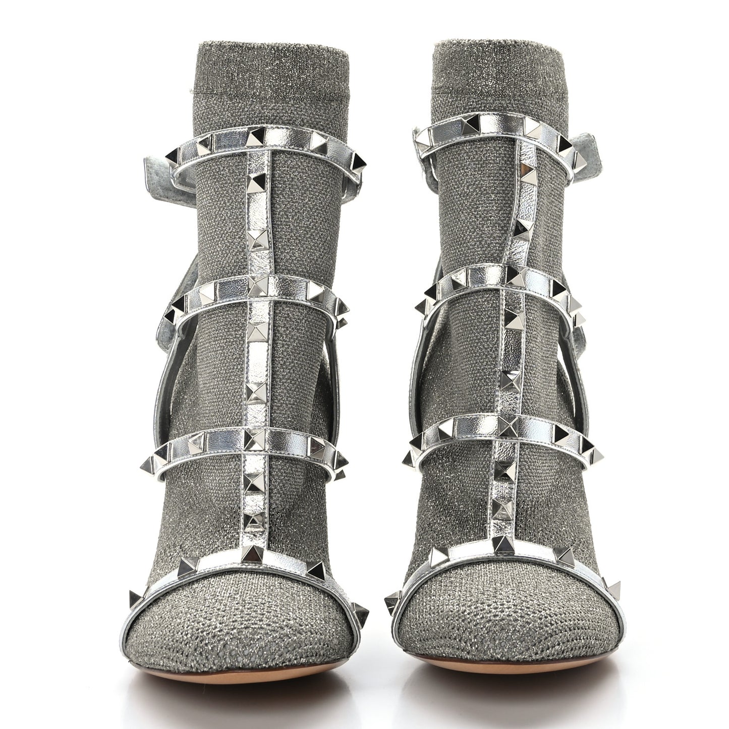 Metallic Nappa Knit Rockstud Bodytech Sock Booties 36.5 Silver