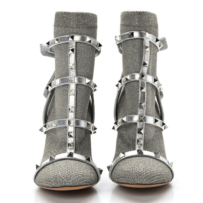 Valentino Garavani Metallic Nappa Knit Rockstud Bodytech Sock Booties 36.5 Silver 2 of 7