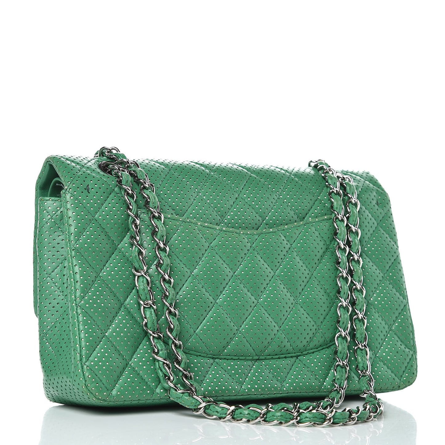 Lambskin Perforated Medium Double Flap Green
