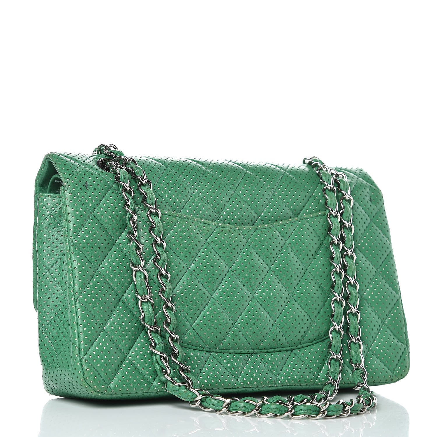 Chanel Lambskin Perforated Medium Double Flap Green 3 of 15