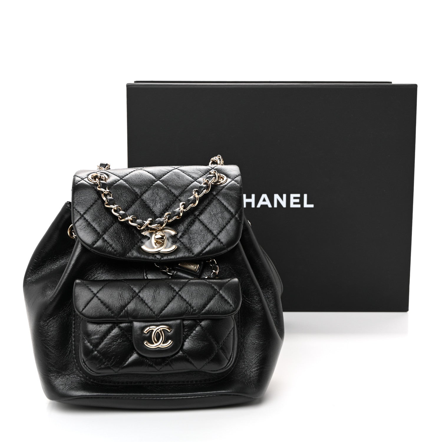 Chanel Glazed Aged Calfskin Quilted Small Duma Drawstring Backpack Black 11 of 11