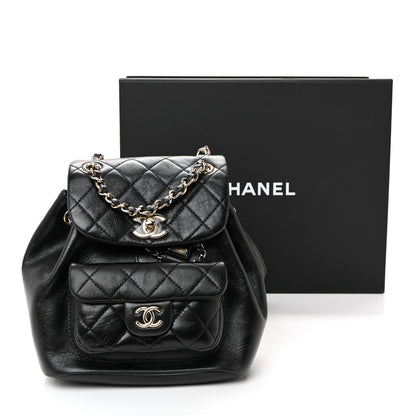 Chanel Glazed Aged Calfskin Quilted Small Duma Drawstring Backpack Black 11 of 11