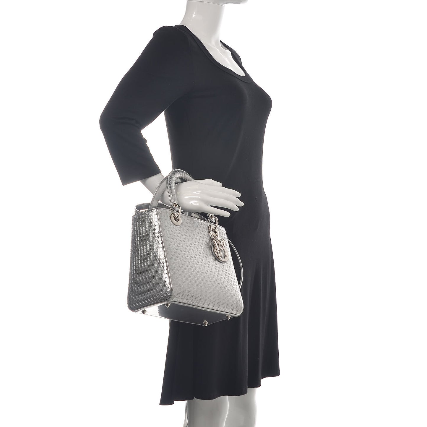 Metallic Patent Micro-Cannage Mini Lady Dior Silver