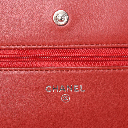 Chanel Lambskin Quilted Wallet On Chain WOC Red 6 of 9
