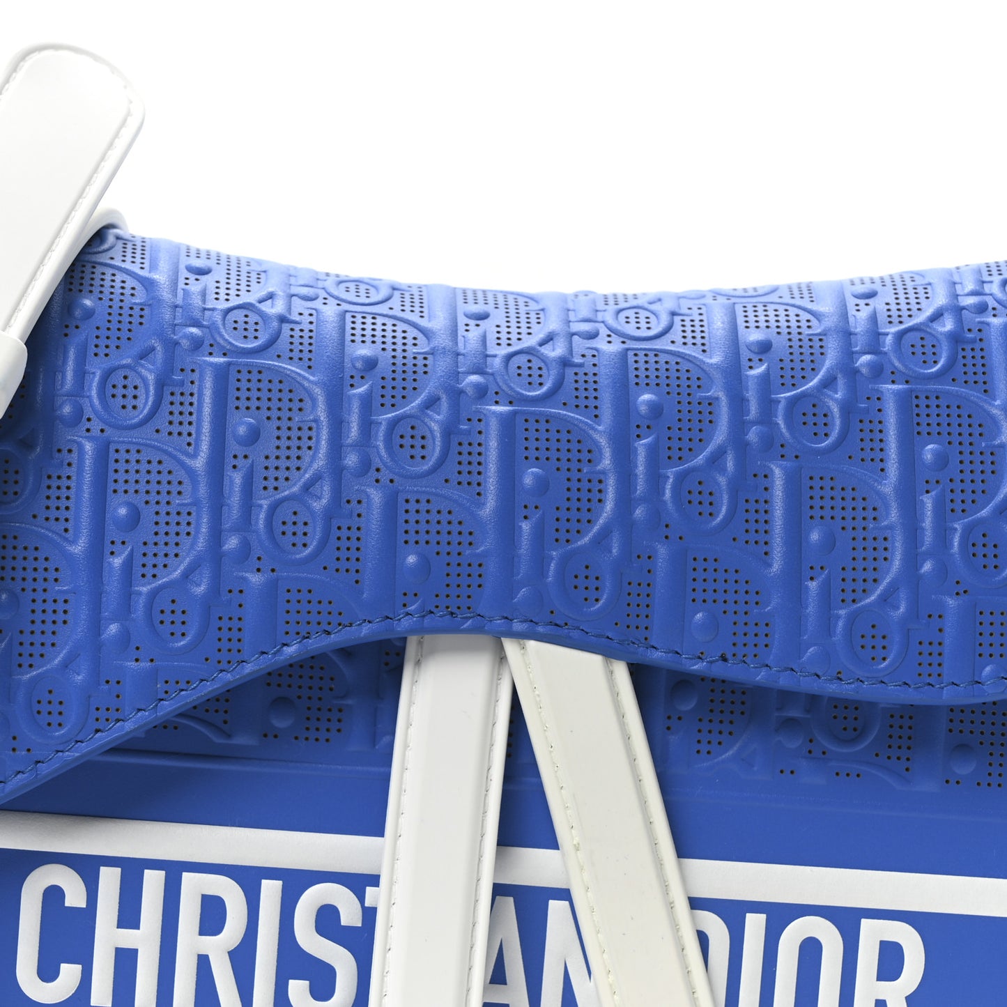 Perforated Calfskin Embossed Oblique Saddle Bag Blue White
