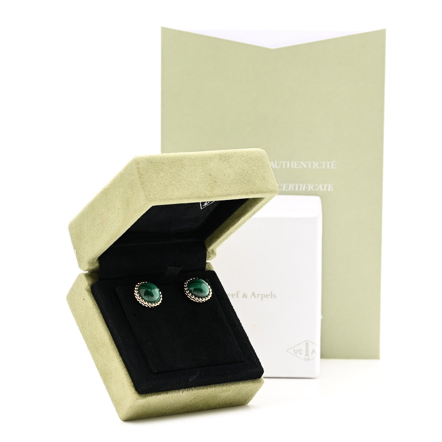 18K Yellow Gold Malachite Perlee Couleurs Earrings